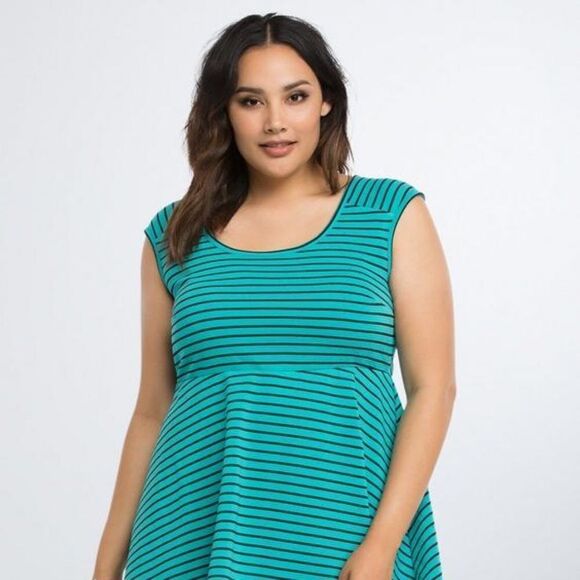 Torrid Women's Teal Black Striped Cross Back Skater Dress Size 2X - Picture 12 of 13